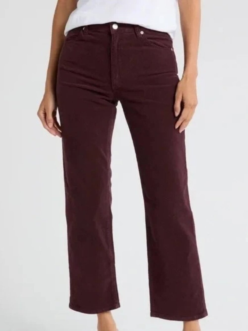New ROLLA'S Original High Rise Straight Corduroy Cropped Pants Burgundy Wine 27